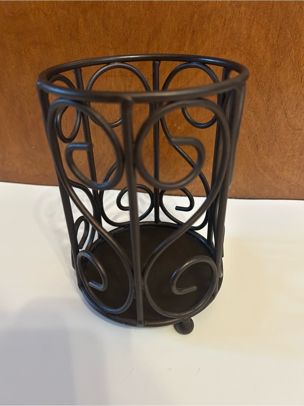 Brass Colored Scrollwork Metal Kitchen Utensil Holder